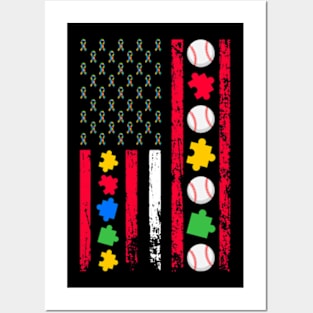 Autism Awareness Month American Sports Flag Baseball Posters and Art